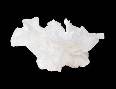 Vidalanmış ya da buruşmuş beyaz kağıt topun yan görünümü kırpma yolu ile siyah arkaplanda izole edilir.