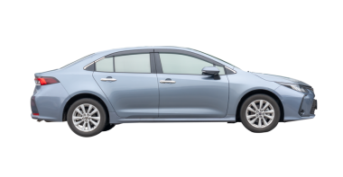 Koyu mavi sedan aracın yan görünümü png dosya biçiminde kırpma yolu ile izole edilmiştir.