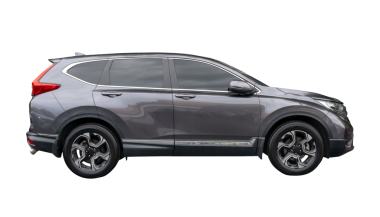 Zarif gri SUV spor arabasının yan görünümü png dosya biçiminde kırpma yolu ile izole edilmiştir.