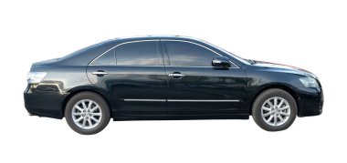 Siyah spor arabaların yan görünümü kırpma yolu ile beyaz arkaplanda izole edilmiştir.