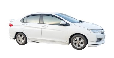 Beyaz spor araba yan görünümü kırpma yolu ile beyaz arkaplan izole edilir.