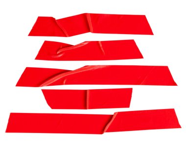 Üst görünüm kırmızı bez bant seti veya çizgili yapışkan vinil bant kırpma yolu ile beyaz arkaplanda izole edilir.