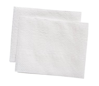 Katlanmış beyaz kağıt parçalarının ya da yığın içindeki peçete kağıdının üst görünümü kırpma yolu ile beyaz arkaplanda izole edilir.