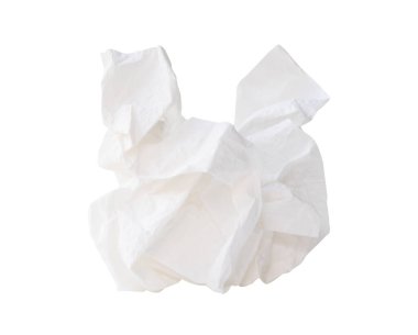 Vidalanmış veya buruşmuş beyaz kağıt topun yan görünümü kırpma yolu ile beyaz arkaplanda izole edilir.