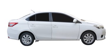 Beyaz spor araba yan görünümü kırpma yolu ile beyaz arkaplan izole edilir.