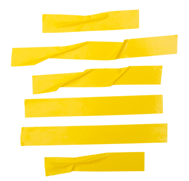 Üst görünüm kümesi kırışık veya buruşuk sarı yapıştırıcı bant veya çizgili kumaş bant png dosya biçiminde kırpma yolu ile izole edilir.