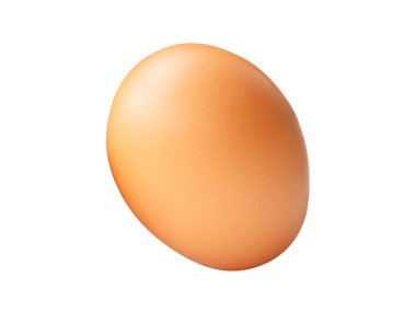 Tek kahverengi tavuk yumurtasının üst görüntüsü kırpma yolu ile beyaz zemin üzerinde izole edilir.