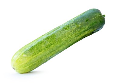 Side view of single long green cucumber is isolated on white background with clipping path. clipart