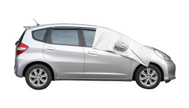 Side view of silver medium sports hatchback car is isolated on white background with clipping path. clipart