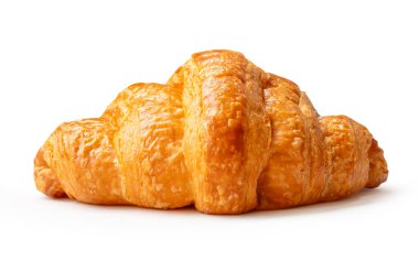 Tek kahverengi veya altın kruvasan yan görünümü kırpma yolu ile beyaz arkaplanda izole edilir.