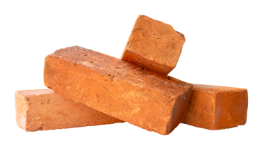 Yığındaki dört eski kırmızı veya turuncu tuğla png dosya biçiminde kırpma yolu ile izole edilir.