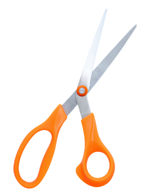 Turuncu saplı çok amaçlı makas, png dosya biçiminde kırpma yolu ile izole edilir.