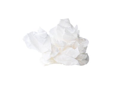 Vidalanmış veya buruşmuş beyaz kağıt topun yan görünümü kırpma yolu ile beyaz arkaplanda izole edilir.