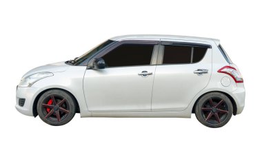 Side view of mini or small white sports hatchback car is isolated on white background with clipping path. clipart