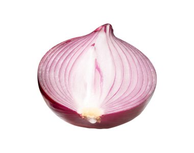 Büyük kırmızı ya da mor soğan ampulünün üst görünümü kırpma yolu ile beyaz zemin üzerinde izole edilir.