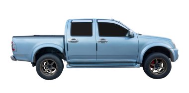 Açık mavi kamyonetin yan görüntüsü kırpma yolu ile beyaz arkaplanda izole edilmiştir.