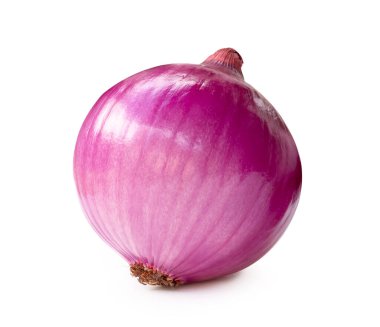 Tek taze soyulmuş kırmızı ya da mor soğan soğanı, kırpma yolu ile beyaz zemin üzerinde izole edilir..