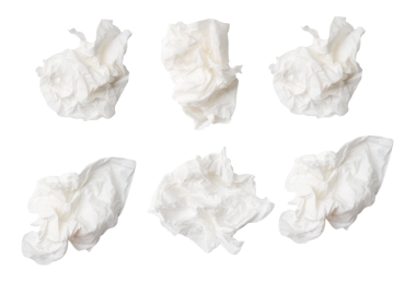 Üst görünüm seti vida veya buruşmuş beyaz kağıt top png dosya biçiminde kırpma yolu ile izole edilir.