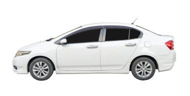 Beyaz spor araba yan görünümü kırpma yolu ile beyaz arkaplan izole edilir.