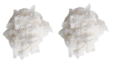 Üst görünüm vida veya buruşmuş beyaz kağıt top beyaz arka planda kırpma yolu ile izole edilir.