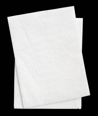 Katlanmış iki beyaz doku kağıdının üst görünümü kırpma yolu ile siyah arkaplanda izole edilir.