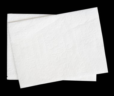 Katlanmış iki beyaz doku kağıdının üst görünümü kırpma yolu ile siyah arkaplanda izole edilir.