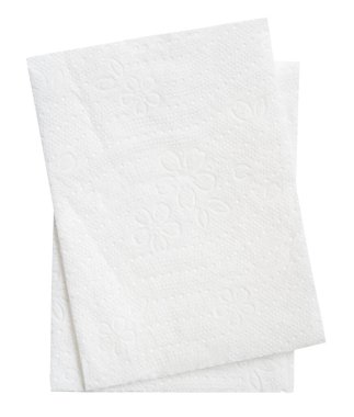 Katlanmış iki beyaz doku kağıdının üst görünümü kırpma yolu ile beyaz arkaplanda izole edilir.