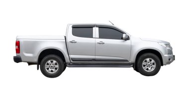 Gümüş veya bronz kamyonet yan görünümü kırpma yolu ile beyaz arka planda izole edilir.