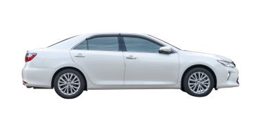 Beyaz spor araba yan görünümü kırpma yolu ile beyaz arka planda izole edilir.