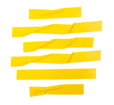 Üst görünüm kümesi kırışık veya buruşuk sarı yapıştırıcı bant veya çizgili kumaş bant png dosya biçiminde kırpma yolu ile izole edilir.