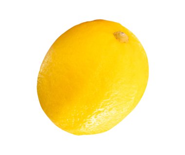 Tek olgun sarı limon meyvesi kesme yolu ile beyaz zemin üzerinde izole edilir.