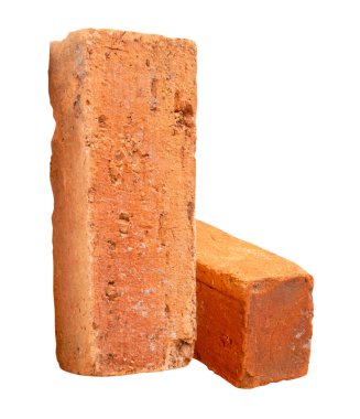 İki eski kırmızı veya turuncu tuğla yan görünümü kırpma yolu ile beyaz arkaplanda izole edilir.