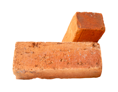 İki eski kırmızı veya turuncu tuğla yan görünümü png dosya biçiminde kırpma yolu ile izole edilir.