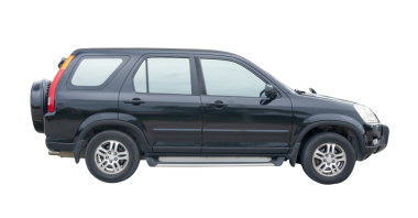 Zarif siyah SUV spor arabasının sağ tarafı png dosya biçiminde kırpma yolu ile izole edilmiştir.