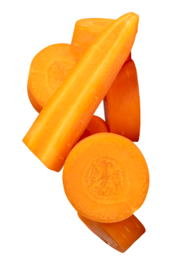 Turuncu havuç dilimlerinin ya da çubuktaki parçaların üst görünümü ve yığın içindeki daireler png dosya biçiminde kırpma yolu ile izole edilir.