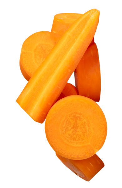 Turuncu havuç dilimlerinin ya da çubuktaki parçaların üst görünümü ve yığın içindeki daireler png dosya biçiminde kırpma yolu ile izole edilir.