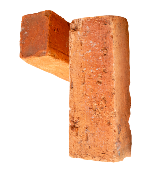 İki eski kırmızı veya turuncu tuğla yan görünümü png dosya biçiminde kırpma yolu ile izole edilir.