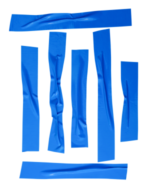 Çizgili bant veya bez bant png dosya biçiminde izole edilmiş üst görünüm veya buruşuk mavi yapışkan bant seti.