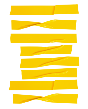 Üst görünüm kümesi png dosya biçiminde izole edilir, buruşuk sarı yapıştırıcı bant veya çizgili kumaş bant..