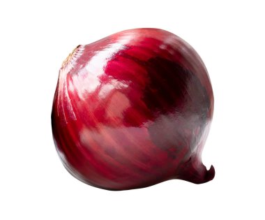 Kırmızı veya mor soğan ampulünün üst görünümü kırpma yolu ile beyaz arkaplanda izole edilir.