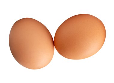 Yığınla taze kahverengi tavuk yumurtası beyaz arka planda kırpma yolu ile izole edilir..