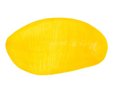 Olgun sarı mango meyvesinin yarısı kesme yolu ile beyaz arka planda izole edilir..