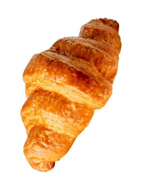 Tek kahverengi veya altın kruvasan yan görünümü kırpma yolu ile beyaz arkaplanda izole edilir.