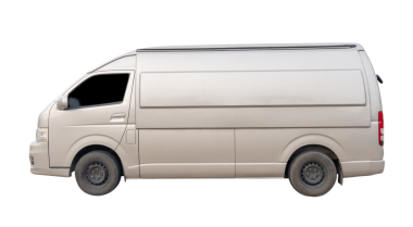 Soldan görünümlü bej bir dağıtım aracı png dosya biçiminde kırpma yolu ile izole edilir.