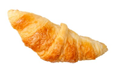 Tek kahverengi veya altın kruvasan üst görünümü kırpma yolu ile beyaz arkaplanda izole edilir.