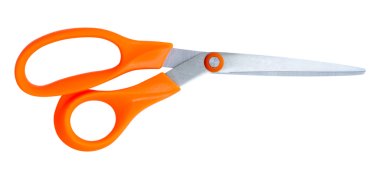 Dikey olarak turuncu saplı orta-amaçlı makas png dosya biçiminde kırpma yolu ile izole edilir.