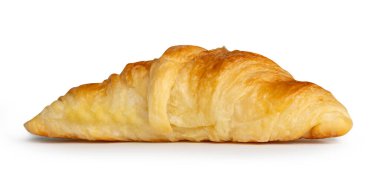 Tek kahverengi veya altın kruvasan yan görünümü kırpma yolu ile beyaz arkaplanda izole edilir.