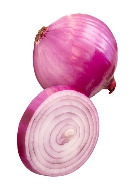 Tek bir soğan dilimli kırmızı ya da mor soğan soğanı beyaz arka planda kırpma yolu ile izole edilir..