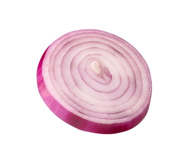 Bir İspanyol soğanı ya da kırmızı soğan dilimi kesme yolu ile beyaz zemin üzerinde izole edilir.