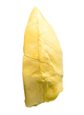 Kabuksuz sarı durian meyvesi posası kırpma yolu ile beyaz arkaplanda izole edilir.